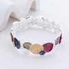 Vintage Multicolor Enamel Tree of Life Bangle Bracelet, 925 Sterling Silver Irregular Oval Jewelry, Bohemian Fashion Bracelet for Women