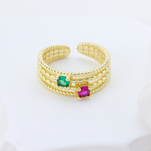 S925 Silver Memphis Striped Multicolor Open Ring