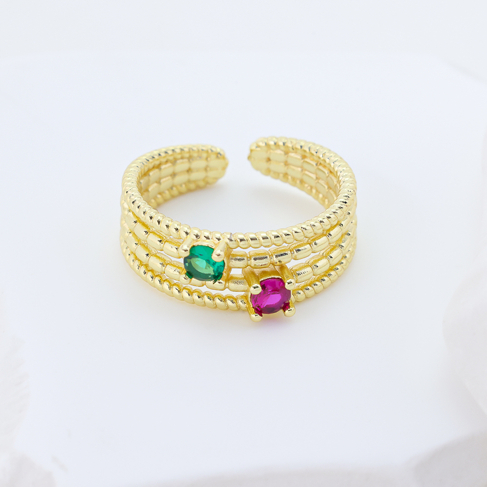 S925 Silver Memphis Striped Multicolor Open Ring