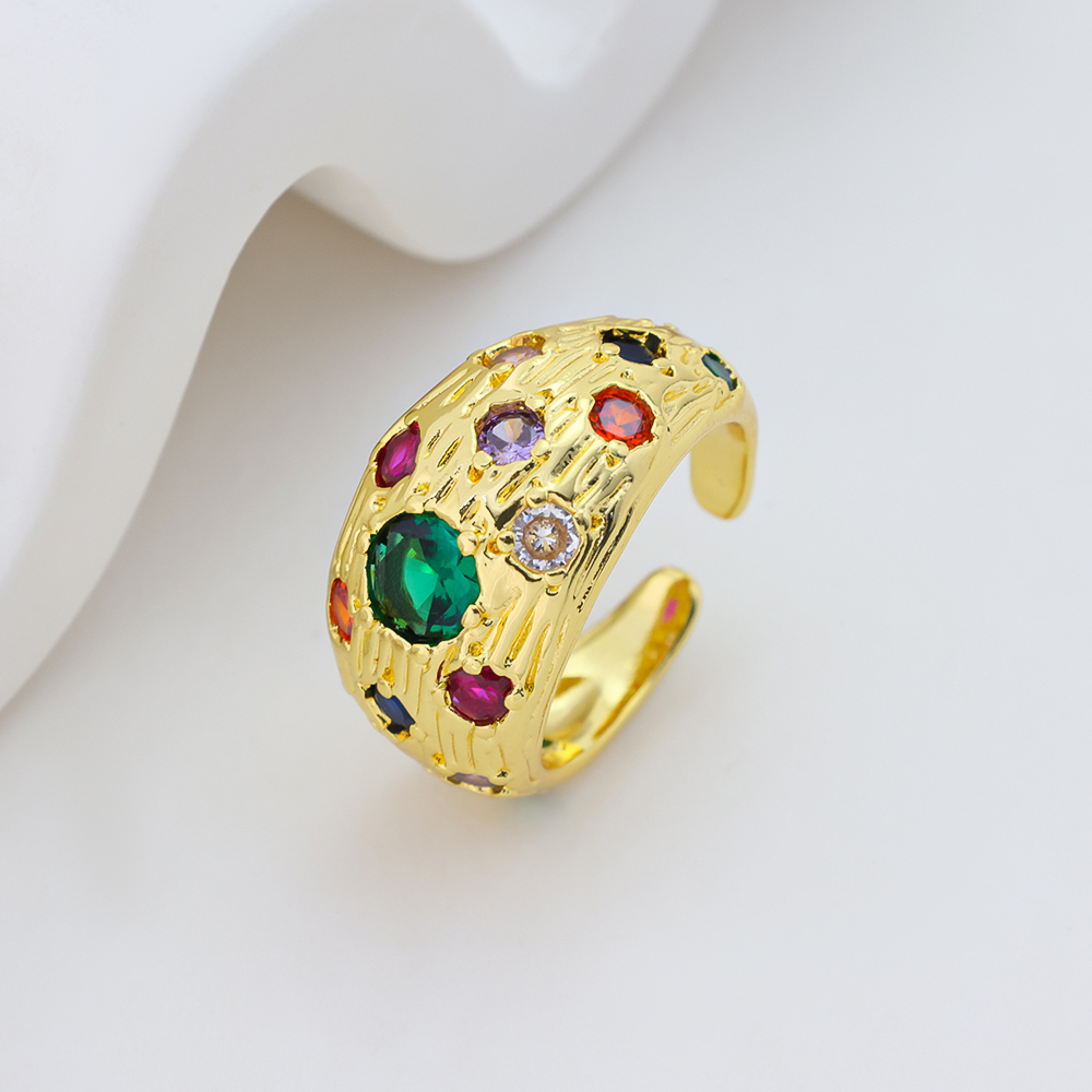 S925 Silver Pop Art Scattered CZ Dome Wide Open Ring