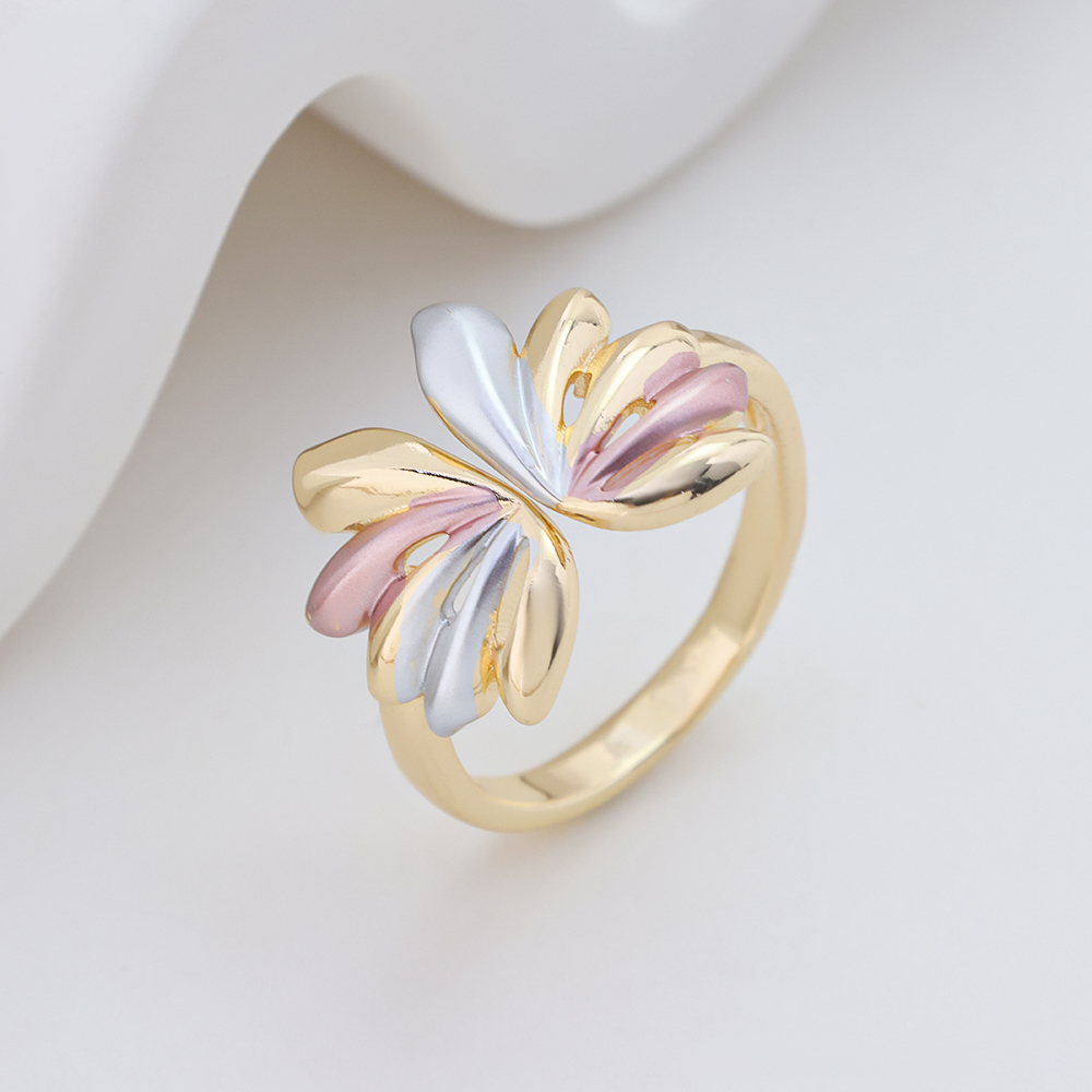 S925 Silver Gold Tone 3D Wave Cuff Ring