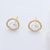 14K Gold Plated S925 Silver Halo Pearl Stud Earrings, Hollow Round CZ Wreath Pearl Earrings Minimalist Ladies Jewelry