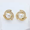 Women Elegant Twisted Spiral Faux Pearl Stud Earrings, S925 Sterling Silver Base 14K Gold Plated Circle Earrings Decorated