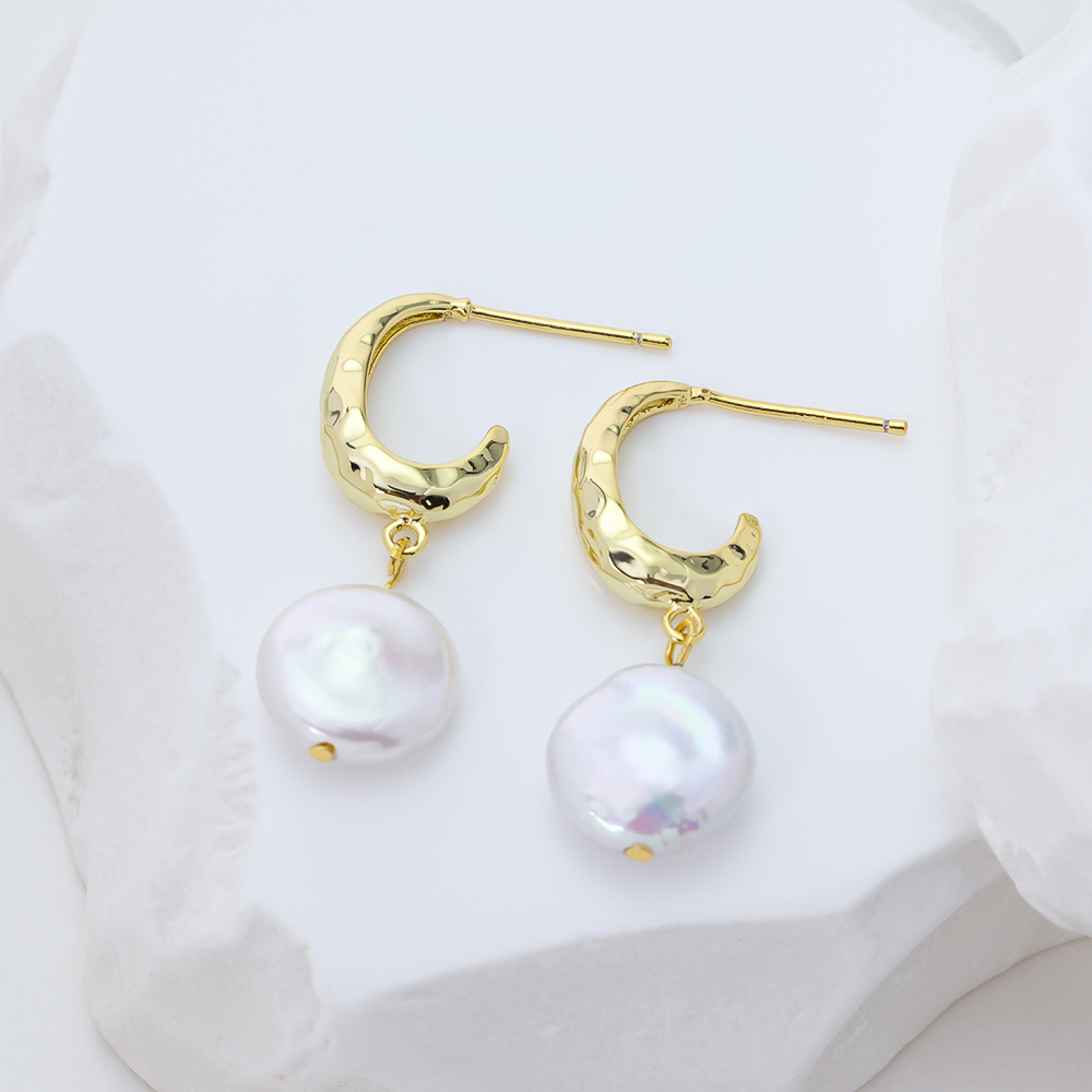 Irregular Teardrop Gold Hoop with Zircon Flower Earrings