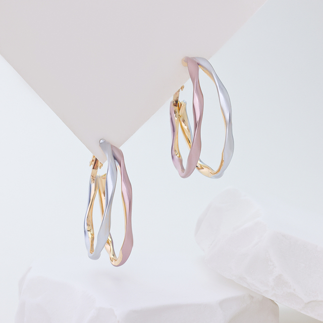 Tri-Color Twisted Hoop Earrings for Women | 925 Sterling Silver | Hypoallergenic | Gold, Silver, Pink Tone | Minimalist Fashion Jewelry for Daily Wear