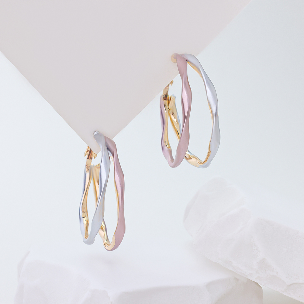 Tri-Color Twisted Hoop Earrings for Women | 925 Sterling Silver | Hypoallergenic | Gold, Silver, Pink Tone | Minimalist Fashion Jewelry for Daily Wear