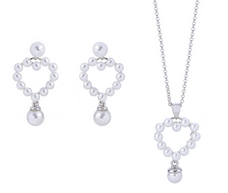 925 Silver Shell Pearl Rhodium Plated Jewelry Set Bridal Gift