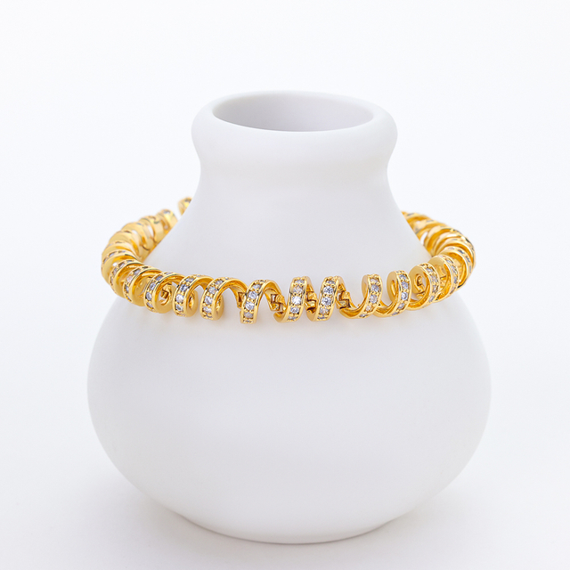 Vintage S Link Gold Plated Silver Bracelet for Women | Paved Cubic Zirconia | Luxury Chunky Chain Bracelet | Statement Jewelry for Party & Daily Wear