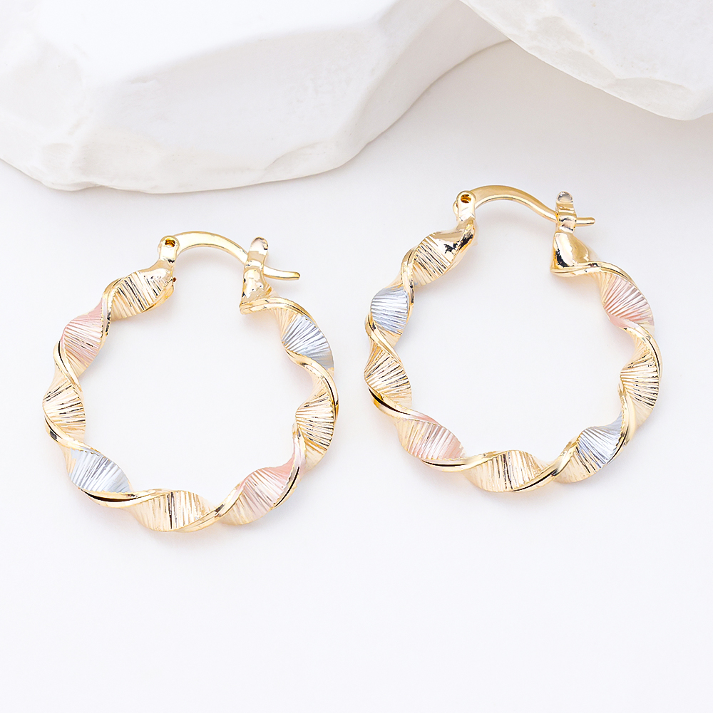 Premium Sterling Silver Tri-Color Twisted Hoop Earrings Hypoallergenic Elegant Handcrafted Jewelry Gift