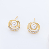 S925 Sterling Silver Twist Pearl Stud Earrings, Cubic Zirconia Inlaid Dainty Natural Freshwater Pearl Earrings for Women Elegant Daily Jewelry Gift