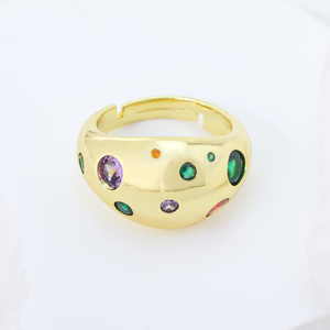 Vintage Flower Cluster Multicolor Marquise CZ Open Ring S925 Silver