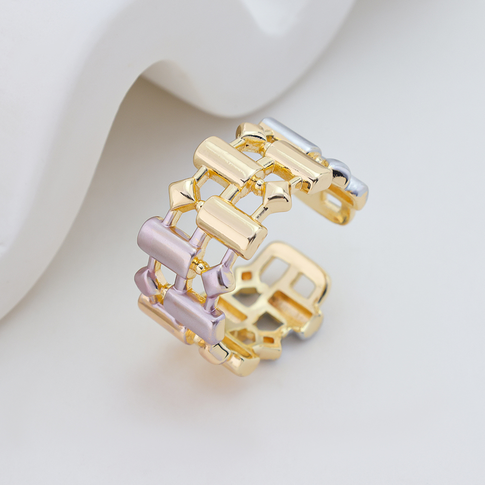 Silver Indian Enamel Cuff Wide Ring