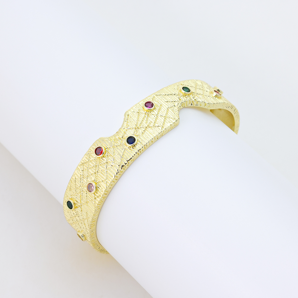 S925 Silver Gold Plated CZ Accent Fixed Bangle Minimalist Everyday Jewelry