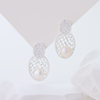 Sterling Silver Pineapple Woven Mesh Drop Earrings for Women, Oval Paved AAA Cubic Zirconia & Natural Freshwater Pearl Hollow Statement Dangle Earrings Elegant Bridal Wedding Jewelry Gift