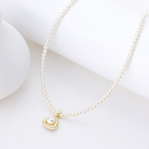 French Vintage Heart Pearl Necklace | 925 Sterling Silver Gold-Plated Pendant Choker