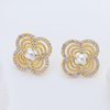 14K Gold Plated S925 Sterling Silver Four Leaf Clover Stud Earrings, Hollow Twisted Floral Earrings Inlaid 3A Cubic Zirconia & Pearl, Vintage Flower Jewelry Gift for Women