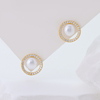 14K Gold Plated S925 Silver Halo Pearl Stud Earrings, Hollow Round CZ Wreath Pearl Earrings Minimalist Ladies Jewelry