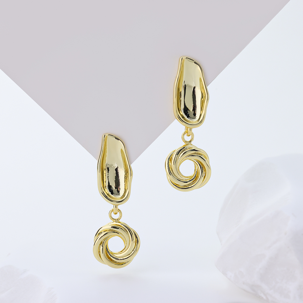 Hammered Gold Square Baroque Pearl Earrings