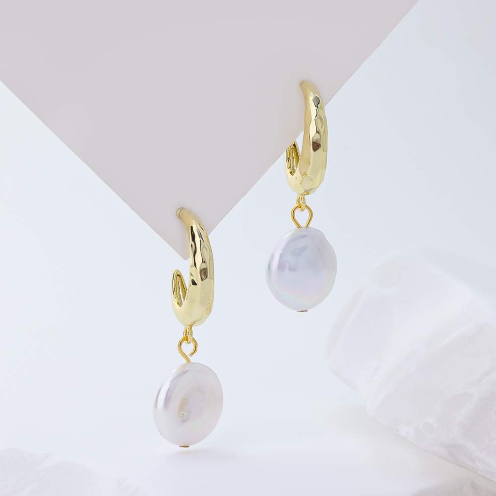 Irregular Teardrop Gold Hoop with Zircon Flower Earrings