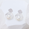 925 Silver Elegant Shall Pearl Stud Earrings with Zirconia – Vintage Gold Fan Shape Rhodium Earrings