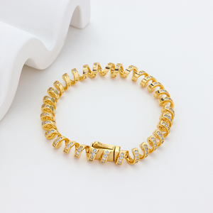 Vintage S Link Gold Plated Silver Bracelet for Women | Paved Cubic Zirconia | Luxury Chunky Chain Bracelet | Statement Jewelry for Party & Daily Wear