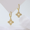 14K Gold Plated 925 Sterling Silver Four Leaf Clover Huggie Hoop Earrings, 5A AAAA Cubic Zirconia Paved Dangle Earrings, Elegant Vintage Clover Jewelry for Bridesmaids Wedding Party Daily Wear
