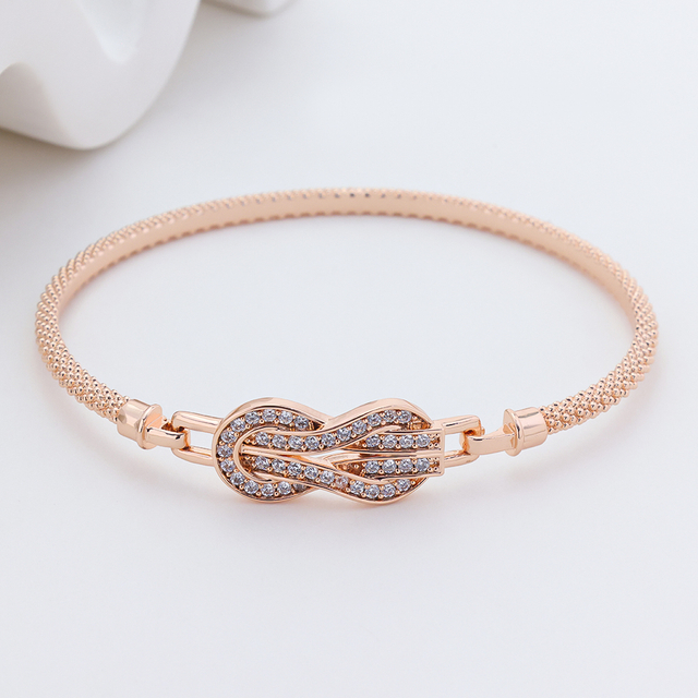 S925 Sterling Silver Rose Gold Plated Full Zircon Knotted Chain Bracelet