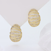 Women S925 Silver Statement Earrings 3A CZ Pave Spiral Curved Chunky Stud Earrings