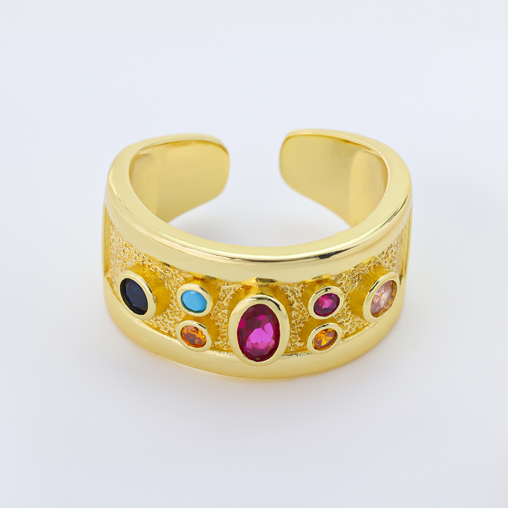 S925 Silver Gold Plated Multi color CZ Wide Open Ring