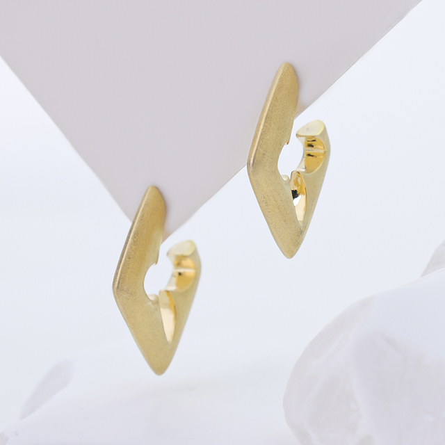S925 Sterling Silver Matte Abstract Square Huggie Earrings 14K Gold Plated Hollow Geometric Jewelry for Women