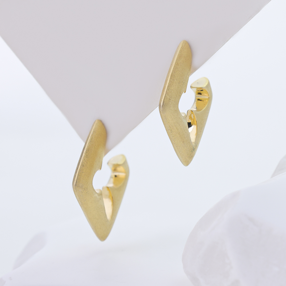 S925 Sterling Silver Matte Abstract Square Huggie Earrings 14K Gold Plated Hollow Geometric Jewelry for Women