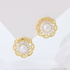 14K Gold Plated S925 Sterling Silver Pearl Stud Earrings, Paved Cubic Zirconia Swirl Flower Freshwater Pearl Statement Earrings for Women Wedding Party