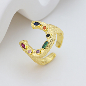 925 Sterling Silver Gold Vermeil Ring with Multi-Gemstones – Vintage Textured Open Band