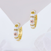 Sterling Silver Hoop Earrings for Women, White Enamel Flower Huggie Earrings with Cubic Zirconia, 14K Gold Plated Colorful Floral Jewelry for Gift