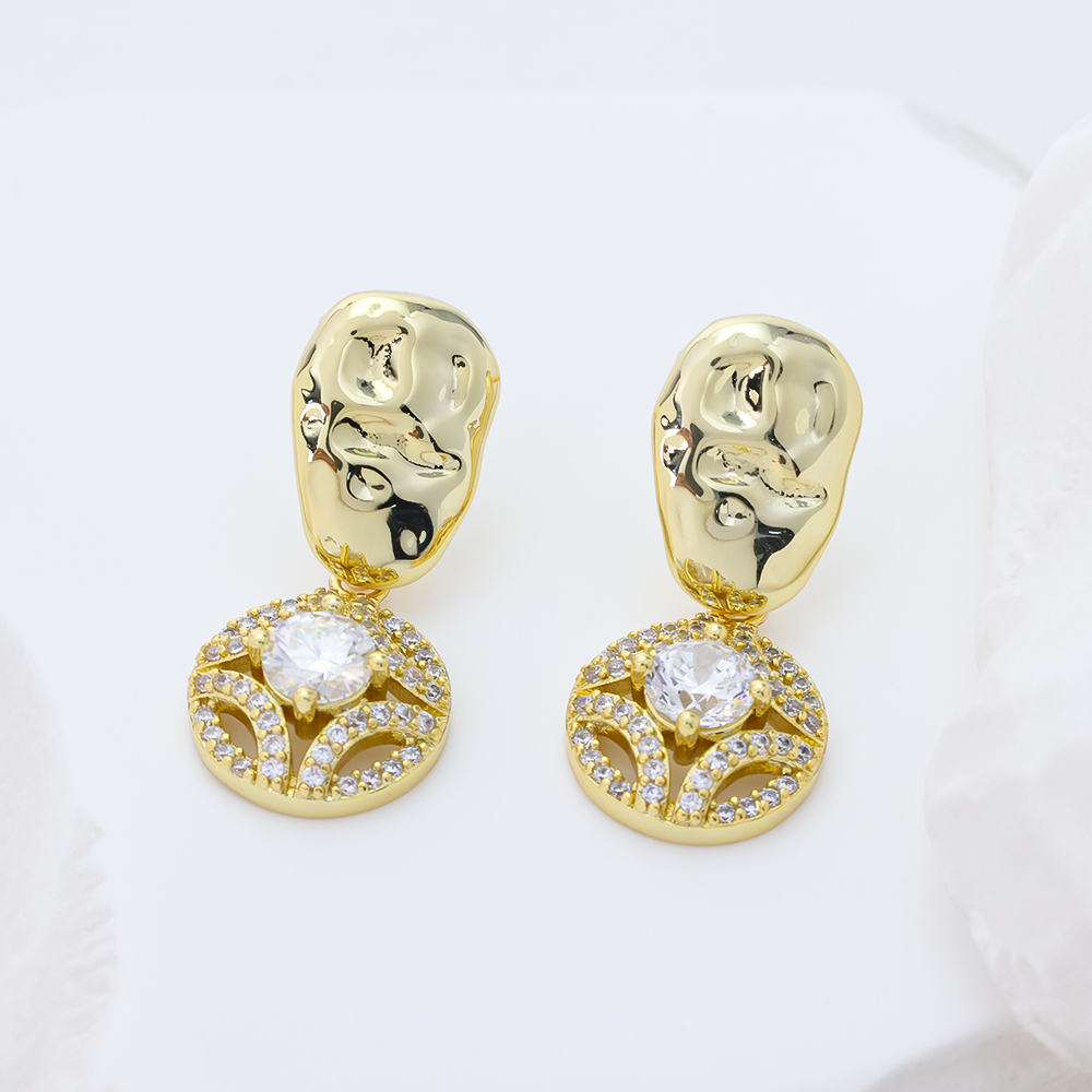 Vintage Textured Sterling Silver Dangle Earrings with Zirconia