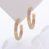 925 Sterling Silver Wheat Inspired C Hoop Earrings for Women Two Tone Beaded Open Circle Earrings Gold Pink Silver Minimalist Jewelry Gift
