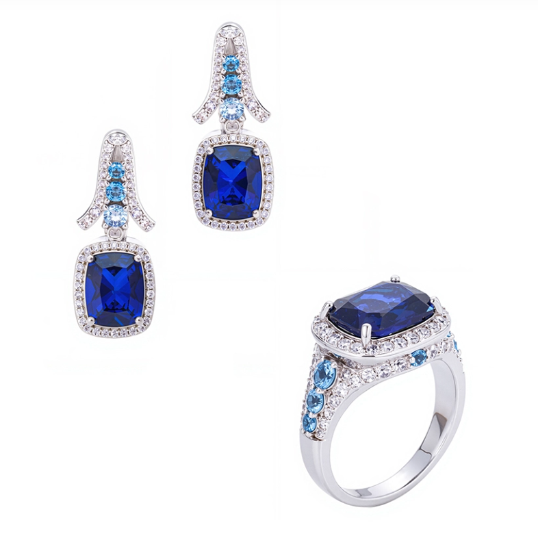925 Silver Blue Sapphire CZ Jewelry Set Wedding Bridal