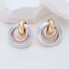 Sterling Silver Three-Tone Curved Hoop Earrings for Women | 14K Gold & Rose Gold Plated | Minimalist Geometric Statement Jewelry | Hypoallergenic C-Hoop Earrings