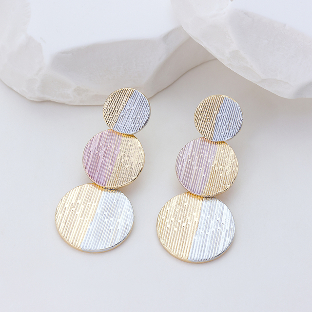 925 Sterling Silver Tri-Color Brushed Drop Earrings, Three Layer Round Disc Dangle Earrings for Women, Minimalist Geometric Jewelry Gift for Her