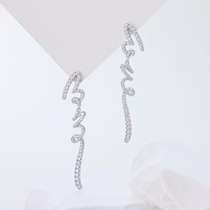 Geometric Zigzag Zirconia Silver Drop Earrings - 925 Sterling Silver Dangle Earrings for Women, Minimalist Long Statement Jewelry Gift