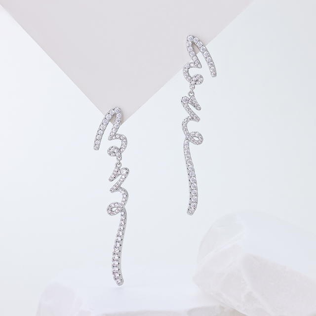 Geometric Zigzag Zirconia Silver Drop Earrings - 925 Sterling Silver Dangle Earrings for Women, Minimalist Long Statement Jewelry Gift
