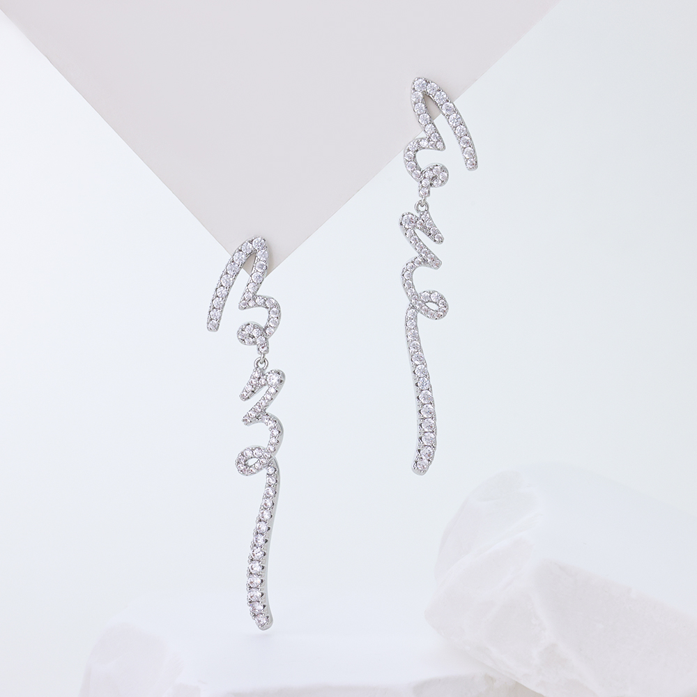 Geometric Zigzag Zirconia Silver Drop Earrings - 925 Sterling Silver Dangle Earrings for Women, Minimalist Long Statement Jewelry Gift