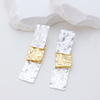 Two-Tone Hammered Sterling Silver Drop Earrings for Women, Geometric Rectangular Layered Dangle Earrings, Handcrafted Split Color Fashion Jewelry