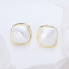 925 Sterling Silver Square Stud Earrings with Cat's Eye Pearl, Minimalist Gold Plated Jewelry for Women, Hypoallergenic Brushed Finish