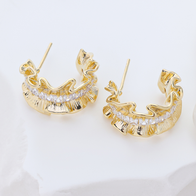 Women S925 Silver Statement Earrings 3A CZ Pave Spiral Curved Chunky Stud Earrings