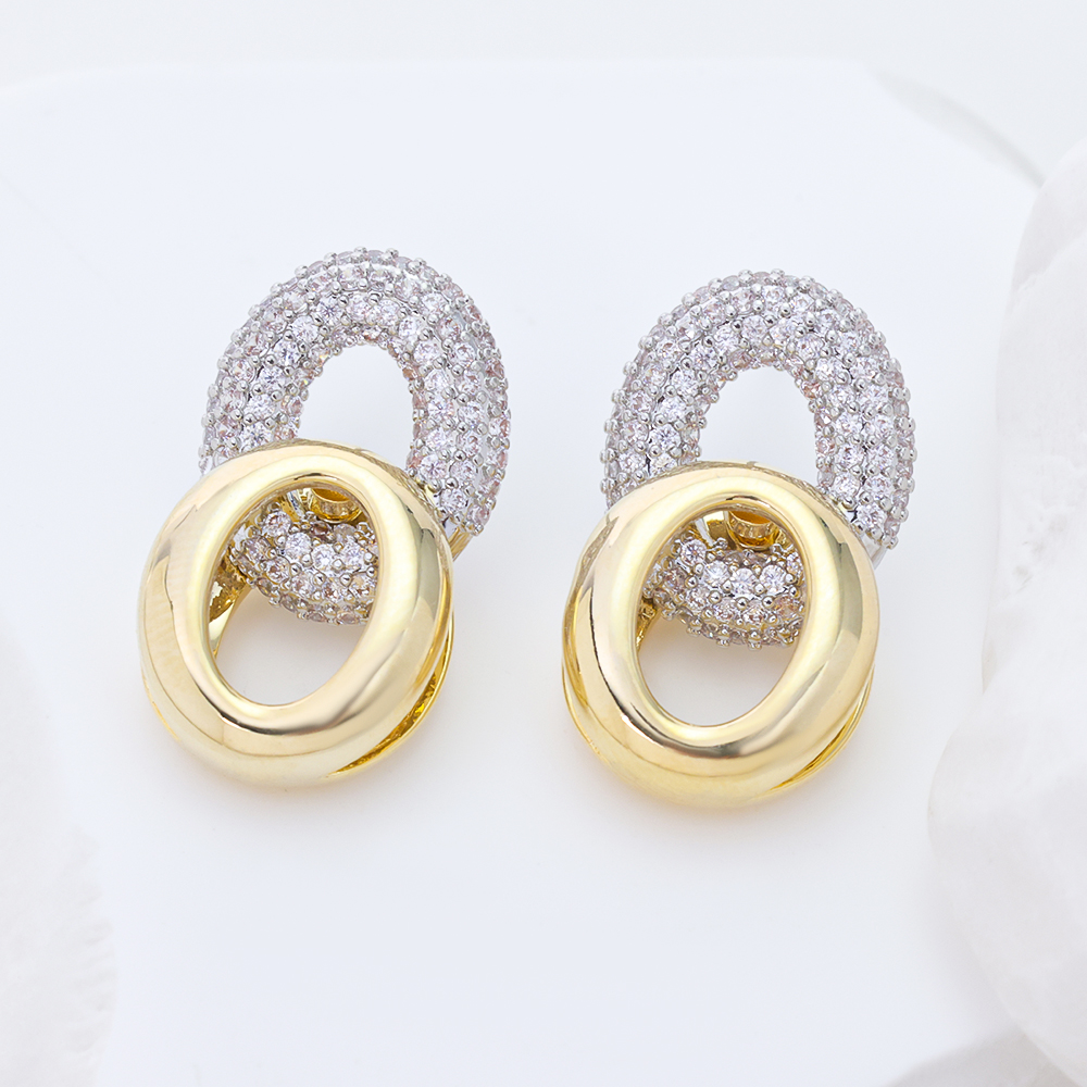 S925 Sterling Silver Two Tone 5A Zircon Interlocking Oval Drop Earrings