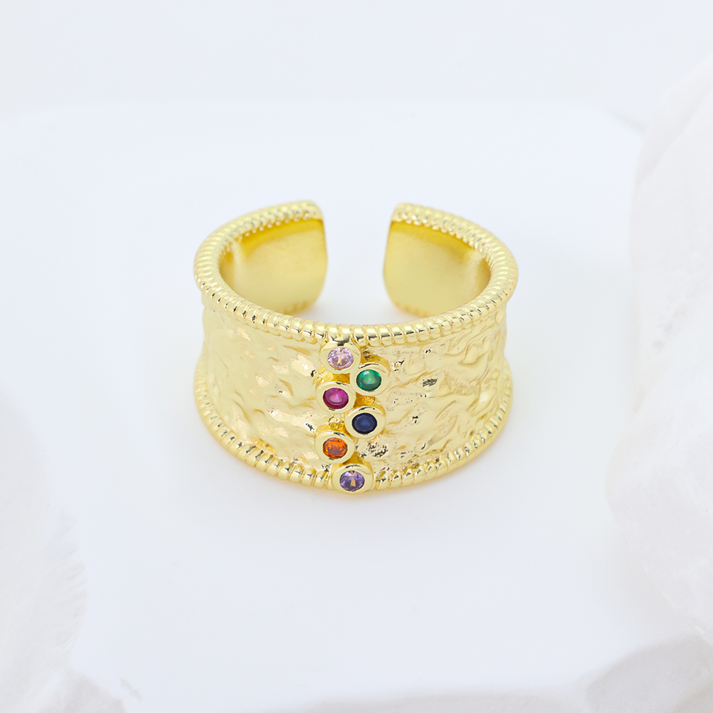 S925 Silver Gold Plated Art Deco Rainbow Stripe Ring