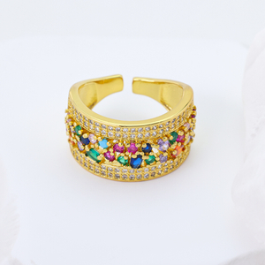 Vintage Wabi Sabi Hammered Sterling Silver Multicolor CZ Open Ring