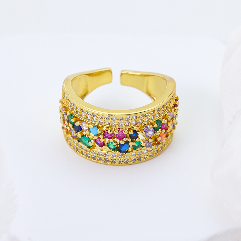 Vintage Wabi Sabi Hammered Sterling Silver Multicolor CZ Open Ring