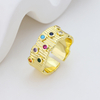 S925 Sterling Silver Hammered Boho Rainbow CZ Open Ring